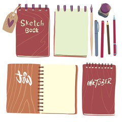 Set of sketchbooks in flat style for printing and decoration.Vector illustration.