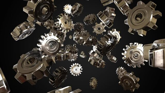 Silver metal gears on black background.
3DCG abstract animation for background.