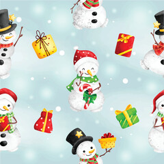 Christmas Winter Snowman seamless pattern