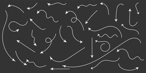 Set of Hand Arrow Pointing Direction. Collection of Simple Doodle Icon Arrow Line Vector.