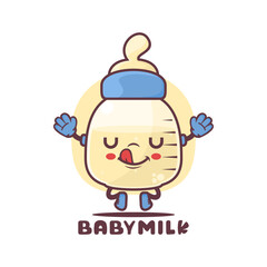 baby milk bottle cartoon mascot. drink vector illustration