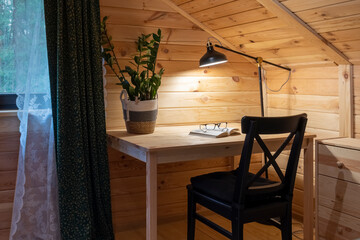Reading corner. Wooden house