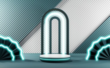 3D render of Podium background in blue tones for displaying cream products. cosmetics