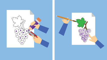 Coloring book with grapes, illustration