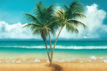 Fototapeta na wymiar palm tree on blue sea amp sky background