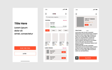 Online Book reading App design for mobile and responsive. UI UX design template. vector illustration.