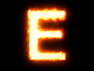Symbol made of fire. High res on black background. Letter E