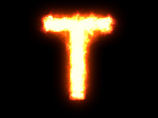 Symbol made of fire. High res on black background. Letter T