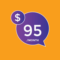 95 dollar price tag. Price $95 USD dollar only Sticker sale promotion Design. shop now button for Business or shopping promotion
