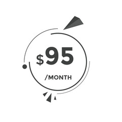 $95 USD Dollar Month sale promotion Banner. Special offer, 95 dollar month price tag, shop now button. Business or shopping promotion marketing concept
