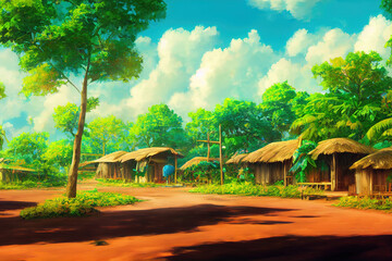 Fototapeta premium Surinameanime style 2d background illustration cartoonish style, high quality illustration