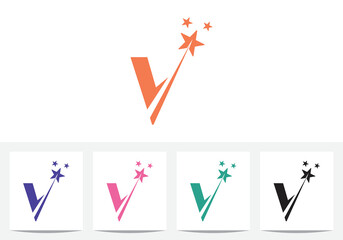 Modern V letter and star logo design in vector