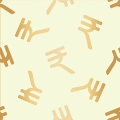 Indian rupee symbol vector pattern seamless background. Gold foil effect backdrop with tossed currency icons. Finance repeat. Graphic resource. Golden all over print for money,business, economy