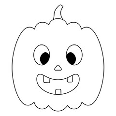 Pumpkin. Smiling facial expression. Vector illustration. Outline on an isolated white background. Doodle style. Coloring book for children. Sketch. Halloween symbol. Nice grimace. Jack-lantern. 