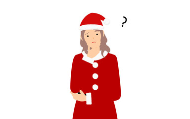 腕組みをして考えるサンタクロース姿の女性