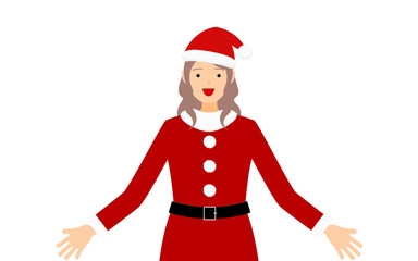 手を広げるサンタクロース姿の女性