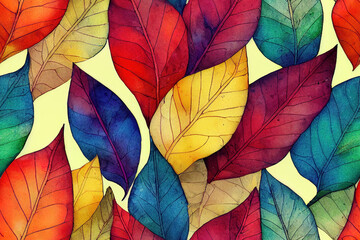 Watercolor Leaves Seamless Pattern. High quality 2d illustration