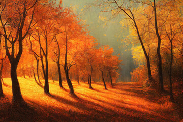 Naklejka na ściany i meble autumn landscape in the forest. High quality illustration