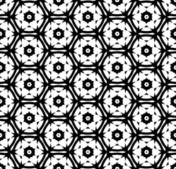 Black and white seamless abstract pattern. Background and backdrop. Grayscale ornamental design. Mosaic ornaments. Vector graphic illustration. EPS10.