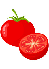 Fresh mature whole and half tomato
