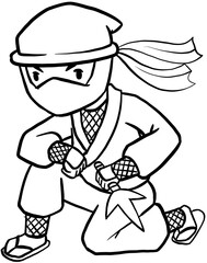 cartoon japanese ninja character for coloring book