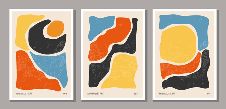 Set Of Minimalist Design Poster With Abstract Organic Shapes Composition