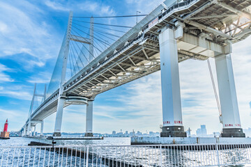 大黒ふ頭西緑地から見る横浜ベイブリッジ【神奈川県・横浜市】