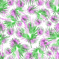 Tuinposter Watercolor seamless pattern with colorful abstract tropical leaves. Bright summer print with exotic plants. Creative trendy botanical textile design.  © Natallia Novik