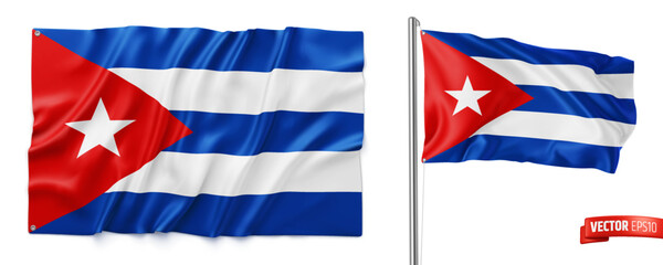 Vector realistic illustration of Cuban flags on a white background.