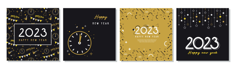Happy New Year- 2023 . Collection of greeting background designs, New Year, social media promotional content. illustration