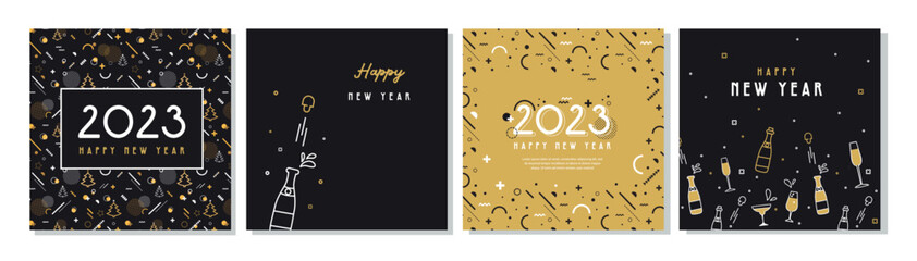Happy New Year- 2023 . Collection of greeting background designs, New Year, social media promotional content. illustration