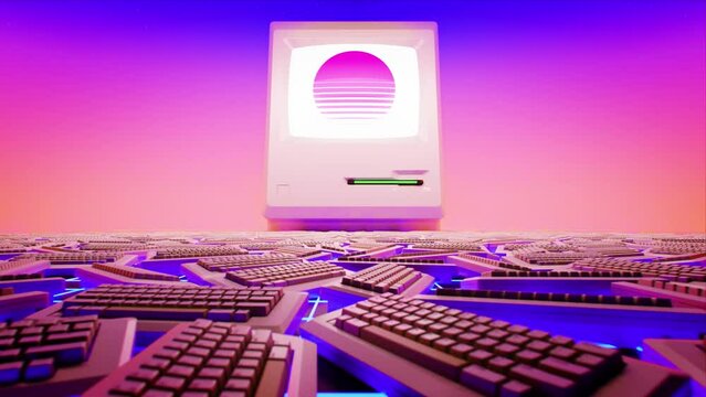 80's Retrowave, Sunset in Retro Computer