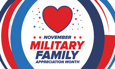 National Military Family Month in United States. Celebrate annual in November. Thank you for military family. Patriotic american elements. Poster, card, banner, background. Vector illustration