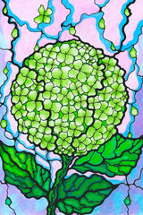Hand-drawn neurographic illustration of druid flower – hydrangea