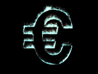 Neon flame Euro sign. Font outline ocean blue fire. Ideal for Black Friday