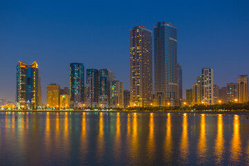 General view of modern buildings in Sharjah