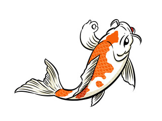 character carp Cartoon koi illustration and painting, talking and smiling, transparent background. for graphic design work