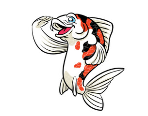 character carp Cartoon koi illustration and painting, talking and smiling, transparent background. for graphic design work