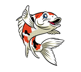 character carp Cartoon koi illustration and painting, talking and smiling, transparent background. for graphic design work