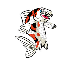 character carp Cartoon koi illustration and painting, talking and smiling, transparent background. for graphic design work