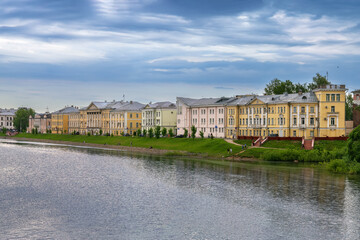 Embankment of the Vologda river in Vologda, Russia