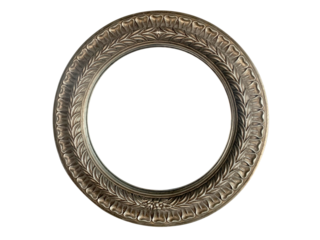 Metal frame ornamental mirror on seamless white background