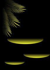 3D abstract studio room with pedestal podium. black geometric platform with black and golden layers circles backdrop. Luxury scene for demonstration of cosmetic products, Showcase, Promotion display.