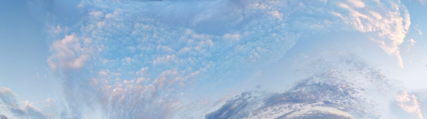 Naklejka na ściany i meble horizontal blue sky panorama with pink clouds for atmospheric background