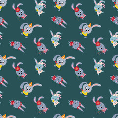 Seamless pattern with cute rabbits. Hand drawn style. Design for fabric, textile, wallpaper, packaging.	