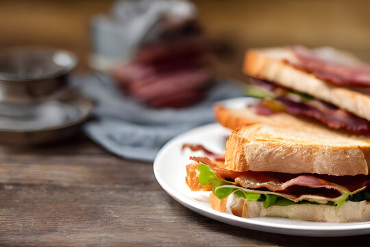 bacon sandwich with toast bread, fast food breakfast