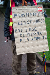 Mulhouse - France - 29 September 2022 - People protesting in the street with placard in french :...