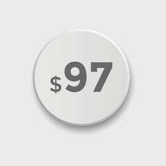 97 dollar price tag. Price $97 USD dollar only Sticker sale promotion Design. shop now button for Business or shopping promotion
