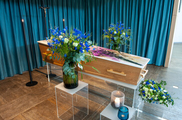 Coffin in morque