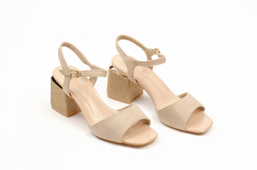 Beautiful stylish women's shoes on a white background. Wedding shoes for the bride